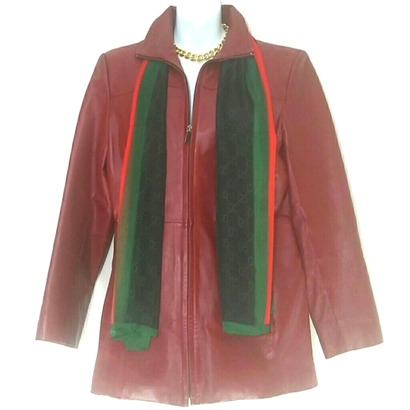 Worthington Genuine Leather Jacket Coat M Red Zip Front Pockets Lined Midi - Picture 1 of 3